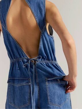 Free People Blue Open-Back Denim Overalls